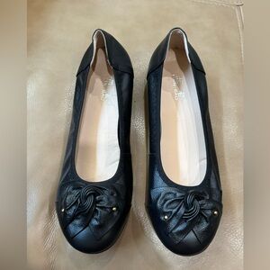 Black Leather Flats with Bow Detail